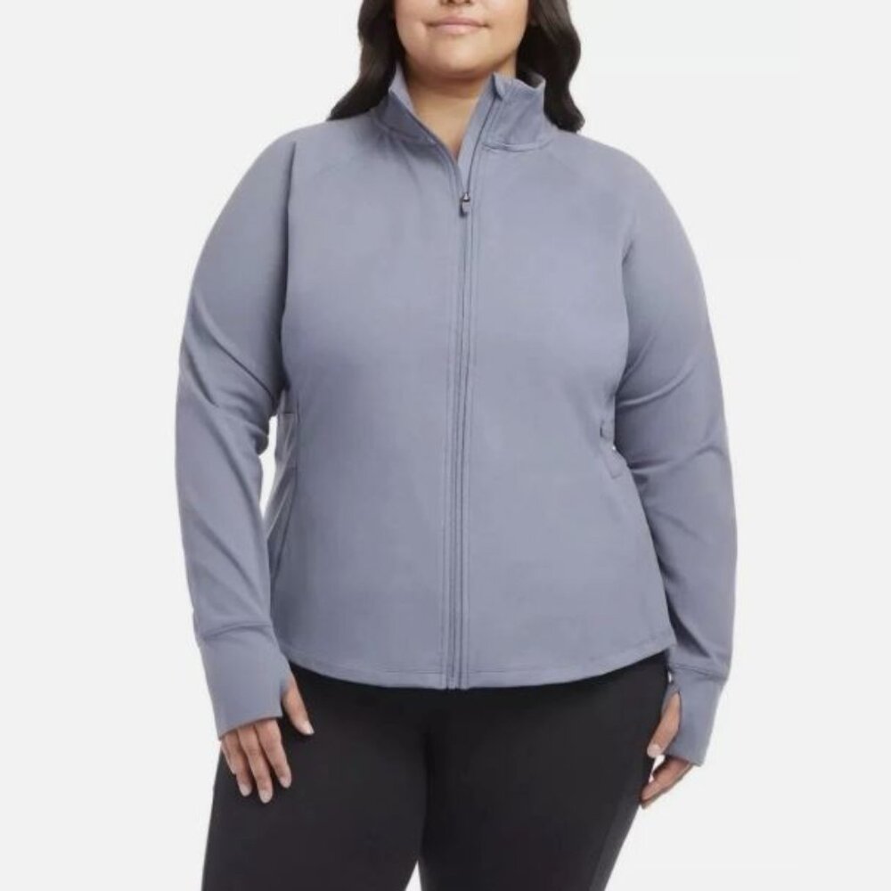 Jockey Dark Blue Fog Grey Tulip Hem Zippered Pocket Yoga Jacket Size S